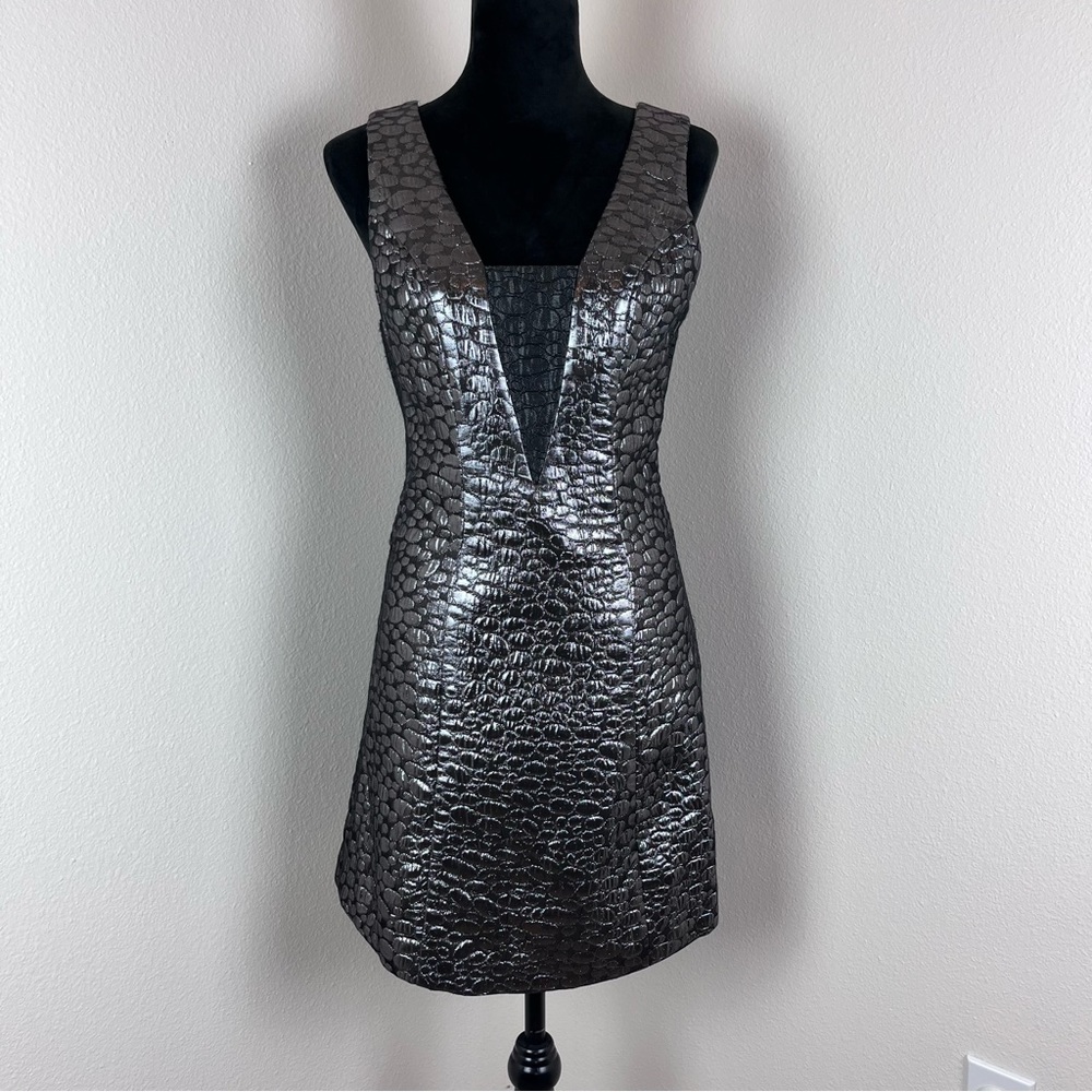 Ani Lee Dress Womens Small Mini A Line Quilted Silk Metallic Goth Cocktail Black
